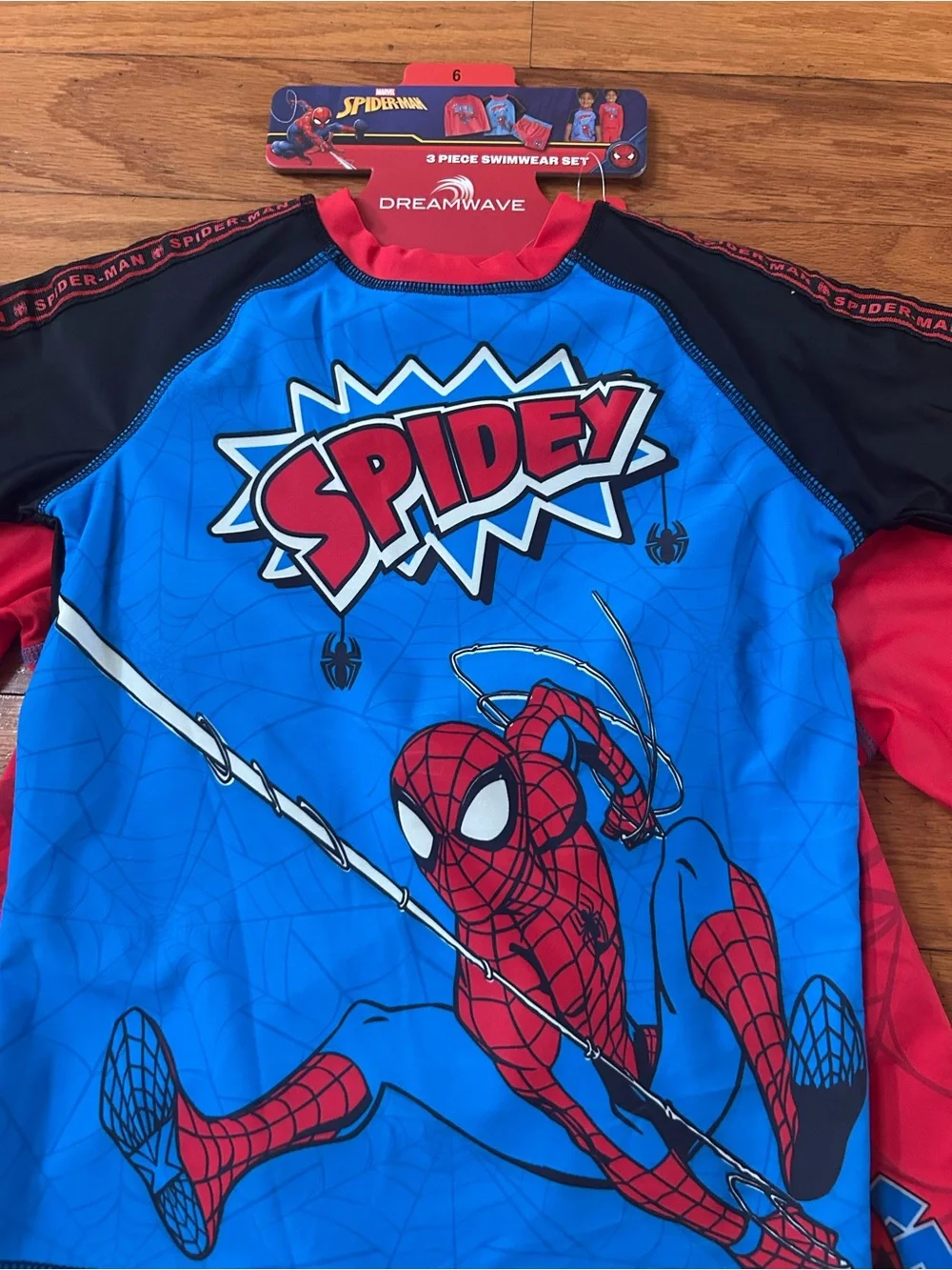 NWT Marvel Spiderman UPF 50+ boys 3pcs swimwear set size 6